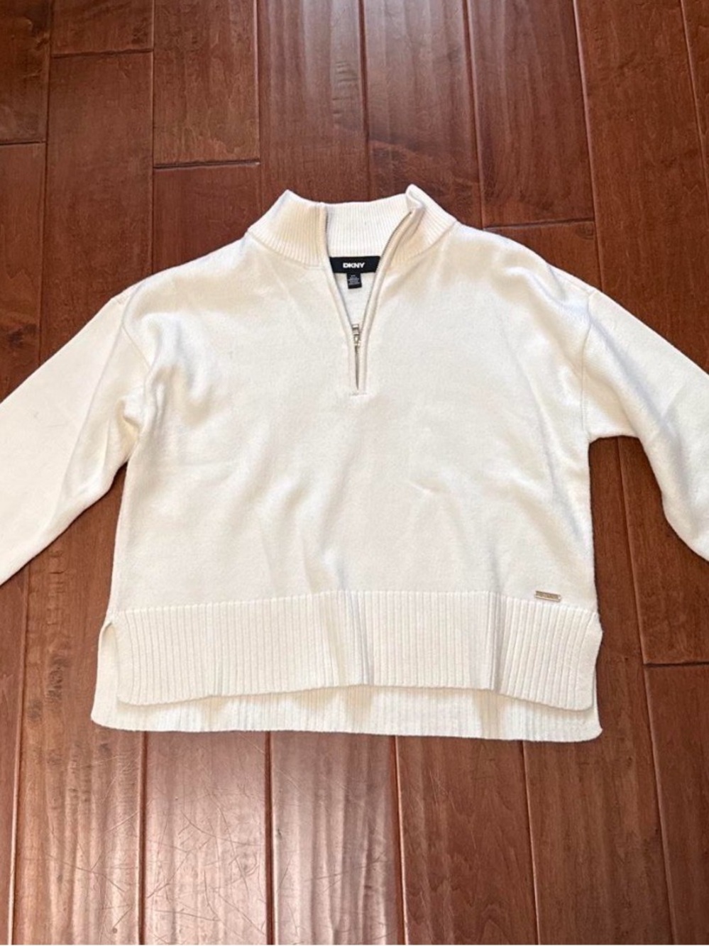 DKNY Cream Half-Zip Mock Neck Sweater